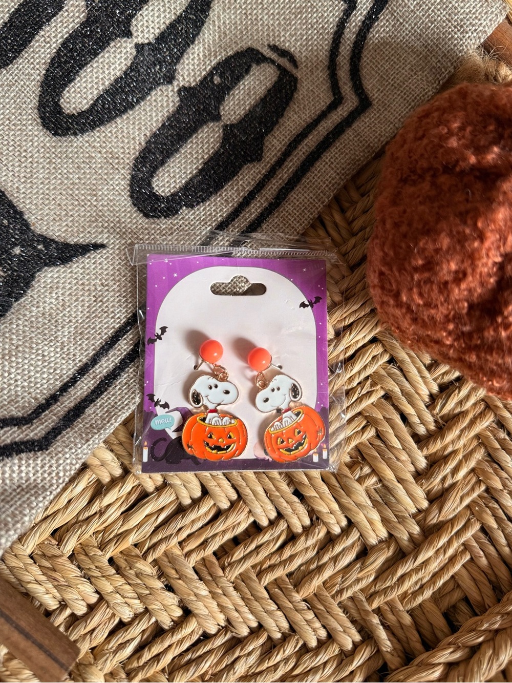 Snoopy Jack-O-Lantern Pumpkin Halloween Earrings Costume Jewelry NWT